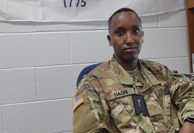 U.S. Army 2nd Lt. Abdimaik Hashi, a newly commissioned transportation officer with the Vermont National Guard, spent the first eight years of his life in a refugee camp in Kenya. Hashi, at Camp Johnson, Joint Force Headquarters, Colchester,...