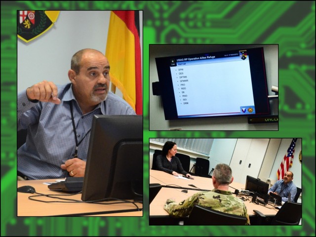 Bill Dial, Chief of Operations for the Directorate of Plans, Training, Mobilization and Security for U.S. Army Garrison Rheinland-Pfalz leads the afternoon Operation Allies Refuge synchronization session at Rhine Ordnance Barracks, Germany, Sept....