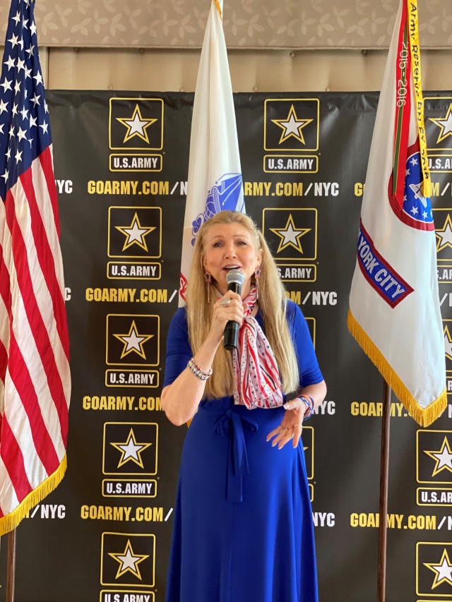 Michelle Dellafave, a recording artist who performed with the Bob Hope USO Tours, sang the songs, “This is My Country” and “I am Woman” during the Women’s Equality Day Observance at the Community Club on Fort Hamilton, N.Y., Aug. 31, 2021.