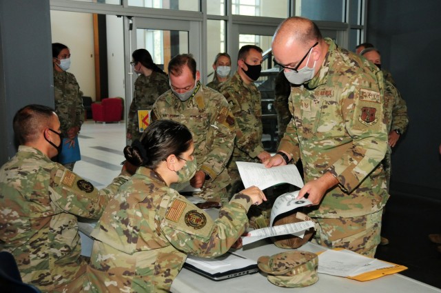 Washington Air National Guardsmen out-process on August 27, 2021 at Camp Murray, Wash.  The Air Guardsmen will deploy to Joint Base McGuire-Dix-Lakehurst, NJ in support of Operation Allies Refuge to help process Afghan evacuees.
...