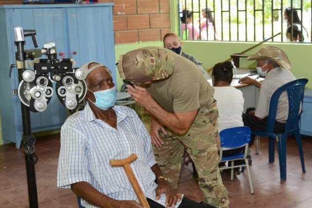 South Carolina Air National Guard Maj. Sean Pitale, a doctor with the 169th Medical Group, examines a Colombian patient Sept. 4, 2021. SCNG medical personnel provided medical care to more than 300 people in the remote town of Tamana, Colombia, as...