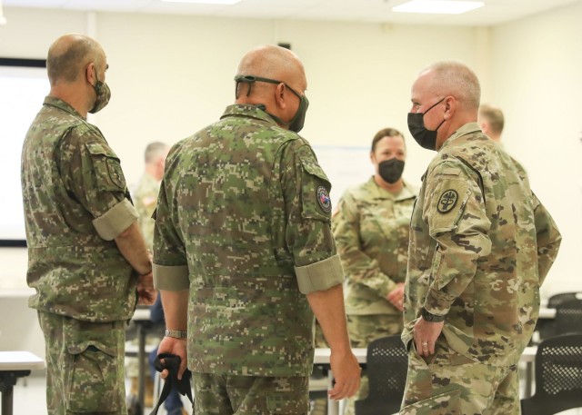 Medical professionals of the Slovak Republic Armed Forces visit with Landstuhl Regional Medical Center trauma specialists during a military medical expert exchange at LRMC, Aug. 19.