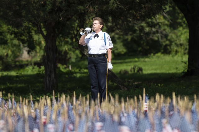 Tracy Hepner plays taps at the 9/11 Remembrance Ceremony held at Rock Island Arsenal, Illinois, Sept. 10.