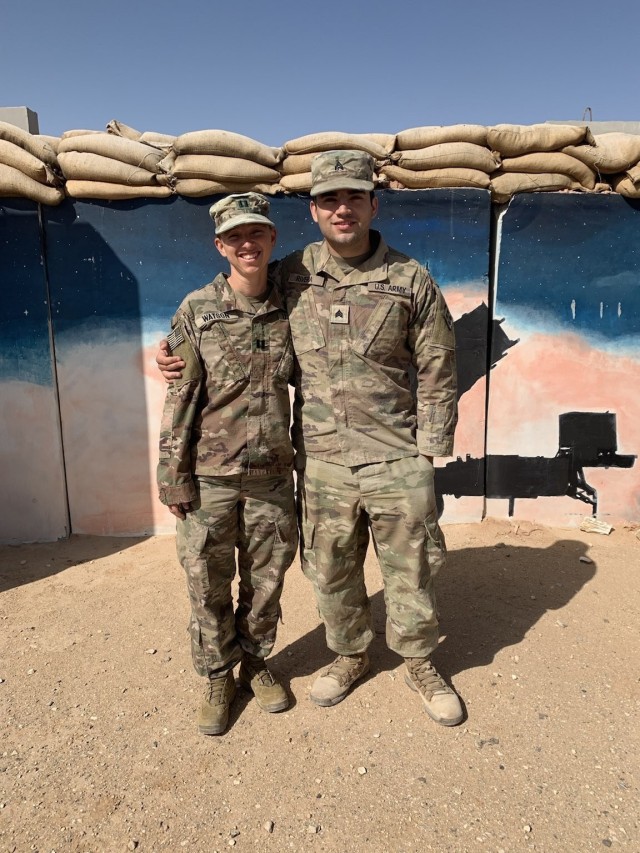 West Virginia Army National Guard Cpt. Brittany Watson, a medical operations officer in the 111th Engineer Brigade, and Sgt. Andres Rivera, a carpentry and masonry specialist in the 766th Engineer Company of the 111th, recently reunited during a...