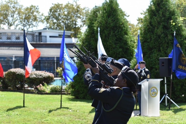 Soldiers from Joint Task Force Empire Shield execute a 21-gun salute during the 9/11 Remembrance Ceremony on Fort Hamilton, N.Y. Sept. 10, 2021. The ceremony paid tribute and honored the memory of nearly 3,000 people who lost their lives 20 years ago during the tragic events on Sept. 11, 2001.