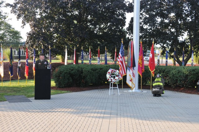 Maj. Gen. Darren Werner speaks at the Detroit Arsenal Patriot Day ceremony.