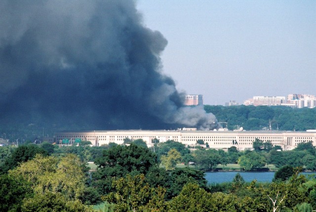 Clouds of smoke billow out of the Pentagon on Sept. 11, 2001. 