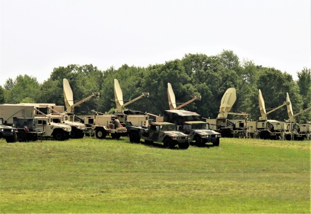 Army Signal Corps troops have an area of Fort McCoy, Wis., set up Aug. 4, 2021, to support communications for the 78th Training Division Combat Support Training Exercise 78-21-04 and for exercise Grecian Firebolt 2021. Soldiers with the 335th...