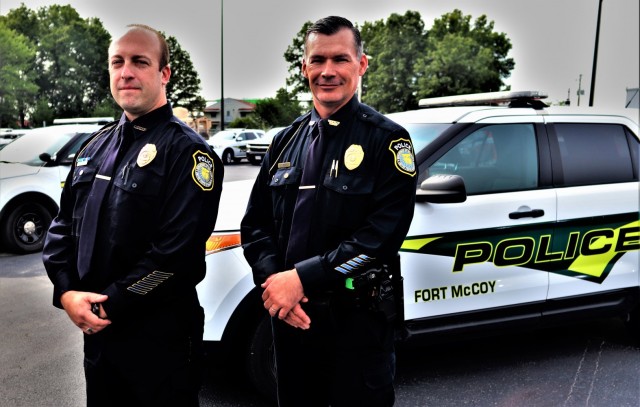 Police Chief Brian Bomstein and Deputy Police Chief Brian Lord, both with the Fort McCoy Directorate of Emergency Services Police Department, are shown Sept. 2, 2021, at Fort McCoy, Wis. Both were part of the installation’s immediate response to...