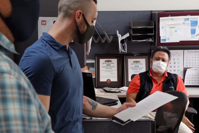 Teyo Santana, Security Manager, Japan Engineer District, and John Herron, Assistant Security Manager, Japan Engineer District, conduct an antiterrorism exercise at Japan Engineer District headquarters on Camp Zama, Japan, September 8, 2021. The...