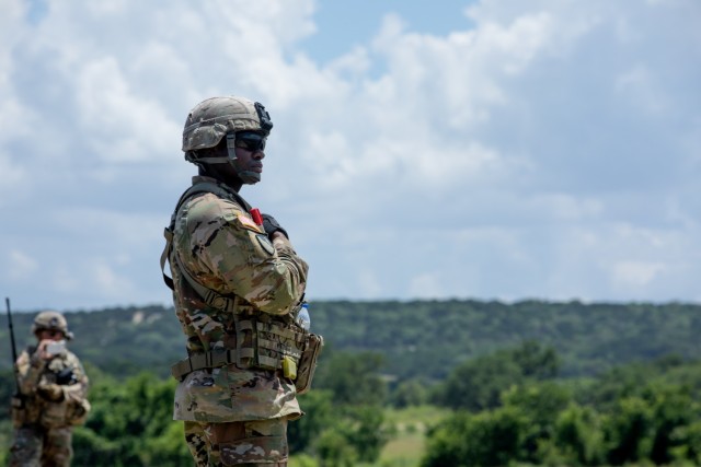 A GREYWOLF Engineer with 3rd Brigade Engineer Battalion, 3rd Armored Brigade Combat Team, 1st Cavalry Division, mans a berm during a combined arms breach exercise, Fort Hood, Texas, June 6, 2021. (U.S. Army photo by Sgt. Calab Franklin)