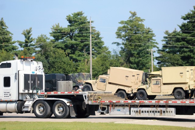 Military equipment is shown Aug. 20, 2021, being prepared for shipment at Fort McCoy, Wis., following the completion of the 78th Training Division Combat Support Training Exercise 78-21-04. The Fort McCoy Logistic Readiness Center (LRC)...