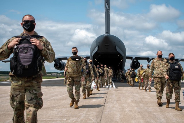 U.S. Air Force Citizen Airmen arrive at Fort McCoy, Wisconsin for a two week training exercise, Aug. 9, 2021. Patriot Warrior, one of the U.S. Air Force Reserve Command’s largest field training exercises, simulates a combat environment to...