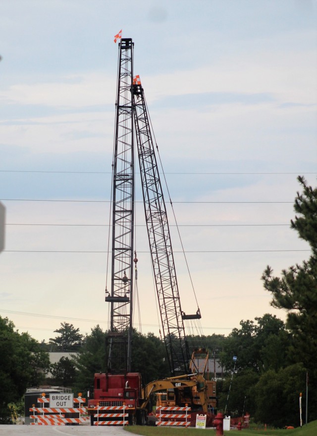 Construction equipment is shown set up at Fort McCoy’s South J Street on Aug. 27, 2021, so a bridge can be repaired on the street. The street is closed from Aug. 23 through Oct. 29, 2021, from South 8th Avenue to South 9th Avenue for...