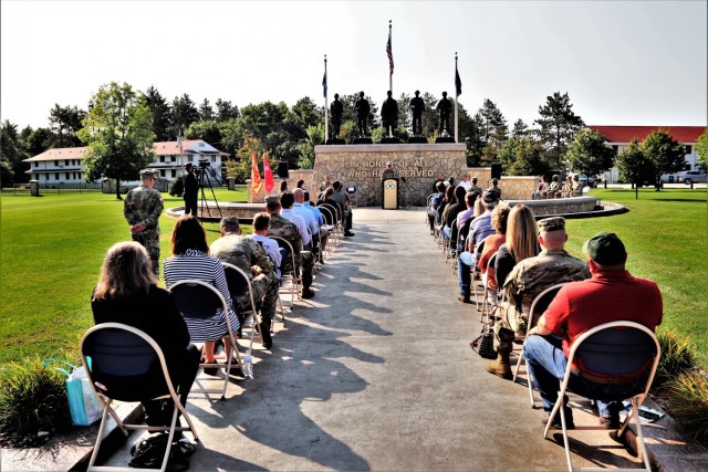 Fort McCoy Senior Commander, Maj. Gen. Darrell Guthrie, 88th Readiness Division commanding general, is shown providing some of his remarks Sept. 10, 2021, during the installation observance of Patriot Day 2021 and the 20th anniversary of the...