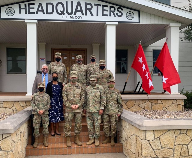 (From left, first row) Brig. Gen. Maria Juarez, deputy commanding general-support with the 88th Readiness Division; retired Maj. Gen. Marcia Anderson, Army Reserve ambassador; the 40th Chief of Staff of the U.S. Army Gen. James McConville; Gen....