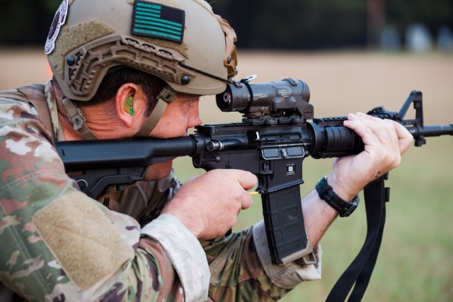 Army Master Sgt. Jaob Gregson, Tennessee National Guard, fires his rifle during a rifle match Sept. 3, 2021, at the 30th Armed Forces Skill at Arms Meeting at the National Guard Marksmanship Training Center. Established in 1991, AFSAM is a...