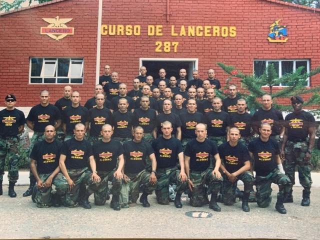 2nd Lt. Mauricio Garcia, second row 3rd from left, and his Lancero classmates, pose for a class photo at the Lancero school in Tolemaida, Colombia. Garcia, now a Chief Warrant Officer 3 with the U.S. Army, is once again deployed to Tolemaida Army...