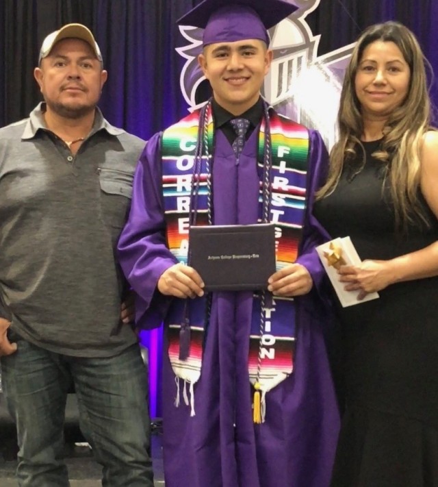 Cadet Ricardo Correa pictured with his parents, Jose and Eugenia, at his graduation from Arizona College Prep High School in 2018. | Photo provided by Ricardo Correa.