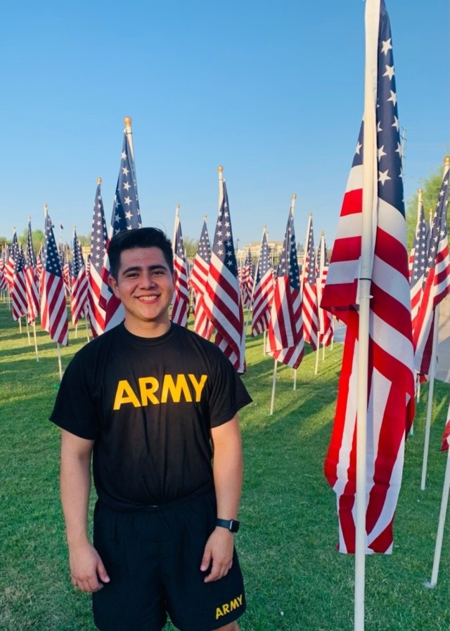 Cadet Ricardo Correa and his ASU battalion set up flags for their Healing Fields Ceremony in honor of 9/11. | Photo provided by Ricardo Correa.