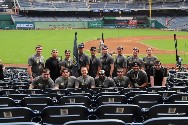 Soldiers of the Army Cyber Protection Brigade (CPB) pose for a team photo after finishing a Spartan 5K 20-obstacle race at Nationals Park in Washington, D.C., Sept. 11, 2021. The participants from the CPB's headquarters and Company C, 2nd Cyber...