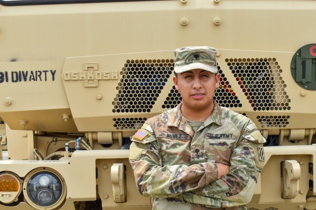 U.S. Army Spc. Marcos Nunez, a field artillery firefinder radar operator assigned to 3rd Infantry Division Artillery, is a San Diego, California, native whose maternal family is Mexican and paternal family is Cuban. Nunez is married to Precious Nunez. Before joining the Army in 2019, Nunez graduated from Patrick Henry High School. Nunez joined the Army to travel and experience different cultures. “This country gave my parents a new life, so now I’m serving it in return.”