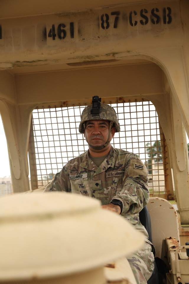 U.S. Army Spc. Adan Lopez, a horizon construction engineer assigned to 135th Quartermaster Company, 87th Division Sustainment Support Battalion, 3rd Division Sustainment Brigade, 3rd Infantry Division, is an Earlimart, California, who enlisted in...