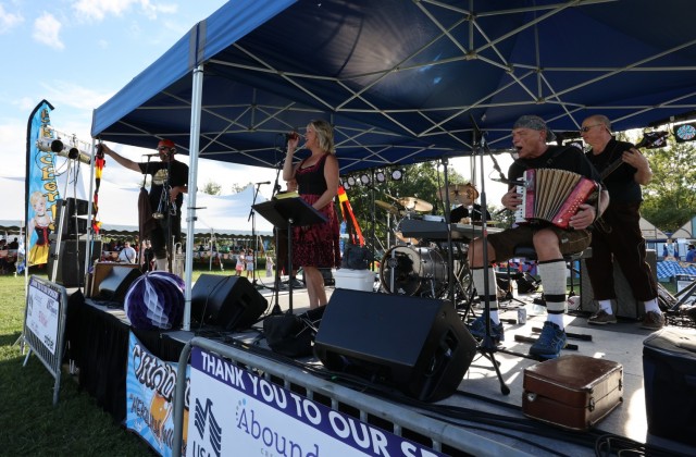 The Schnickelfritz Band performs traditional German music at the annual Fort Knox Oktoberfest celebration Sept. 17, 2021, on Brooks Field.