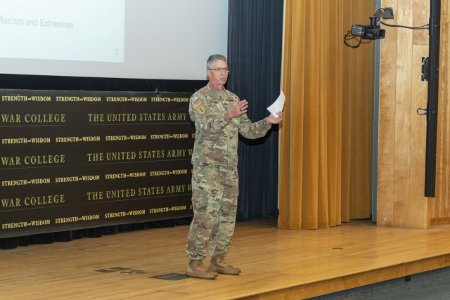 Army Vice Chief of Staff, Gen. Joseph Martin talks to the resident class of 2022 at the Army War College, Sep. 13 in Bliss Hall.