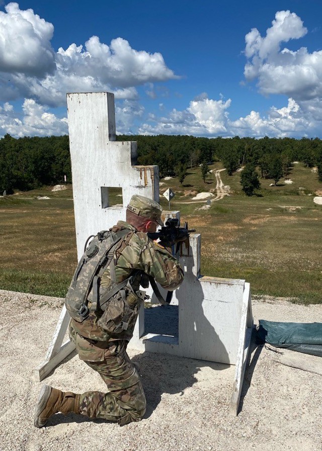 Cadet David Vrablic completes live-fire training Sept. 18 at Range 22, as part of the Army ROTC Gateway Battalion’s fall FTX.