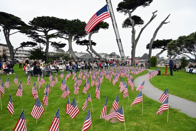 More than 200 people gather at Lovers Point Park, Pacific Grove, Calif., Sept. 17, for the “Afghanistan Servicemembers Memorial” for the 13 service members killed in action at the Kabul Airport on Aug. 26.