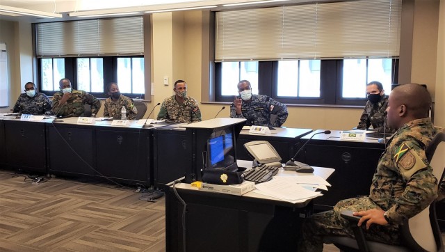 Jamaican Defense Force and WHINSEC Instructor Carlton Alleyne facilitates during the Institute's NCO Professional Development Course. Here you have representatives from the countries of Antigua and Barbuda, Bahamas, Barbados, Belize, Brazil, and St. Vincent & Grenadines side by side learning from each other.