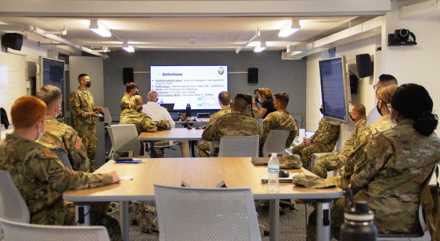 Reserve Officersʼ Training Corps Class of 2022 Cadets Joseph Bofani, Preston Robbins and Class of 2024 Cadet Zachary Garfield give presentation on the project they worked on called “Hiding in the Spectrum.” The project focused on capturing...