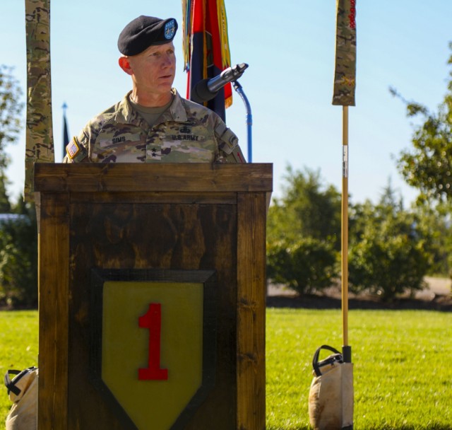 U.S. Army Maj. Gen. D.A. Sims, commanding general of the 1st Infantry Division and Fort Riley, speaks during a commemoration ceremony Sept. 22, 2021, at Fort Riley, Kansas. The ceremony was held to honor 1ID Medal of Honor recipients Staff Sgt....
