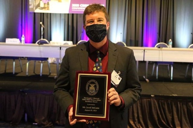 U.S. Army Combat Capabilities Development Command Chemical Biological Center research chemist Dr. Jared DeCoste is the 2021 recipient of the Joseph D. Wienand NDIA CBRN Division STEM Excellence Award.
