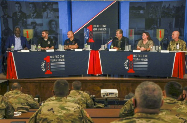 1st Infantry Division Soldiers attend a Leadership Professional Development panel held Sept. 22, 2021, at Fort Riley, Kansas. As a part of 1ID’s monthly year-long observance (Big Red One Year of Honor), panelists discussed how valor played a...