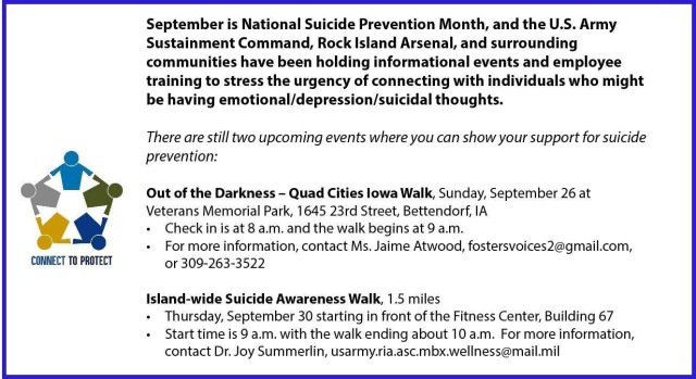 September is National Suicide Prevention Month. Please join us for two local upcoming events to show support for suicide prevention: