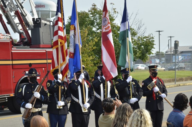 Members of the Joint Honor Guard prepare to retire the colors during the city of Clarksville’s 2021 9/11 Ceremony, hosted Sept. 11 at Fire Station 1.