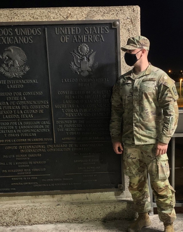 Tennessee National Guard Staff Sgt. Christopher Hurley, assigned to the 913th Engineer Company of the Tennessee National Guard, at the Laredo International Bridge in Texas. Hurley revived a pedestrian Sept. 20, 2021, by performing CPR while supporting the Department of Defense&#39;s Southwest Border mission. (Submitted photo)