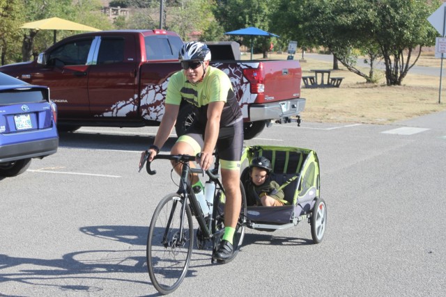 Staff Sgt. David Miley, 364th Training Squadron at Sheppard Air Force Base, Texas, came up for the tour with his son, Maverick, age 3. Miley said they did the 27-mile loop with Maverick holding the map and letting him know how far to next rest...