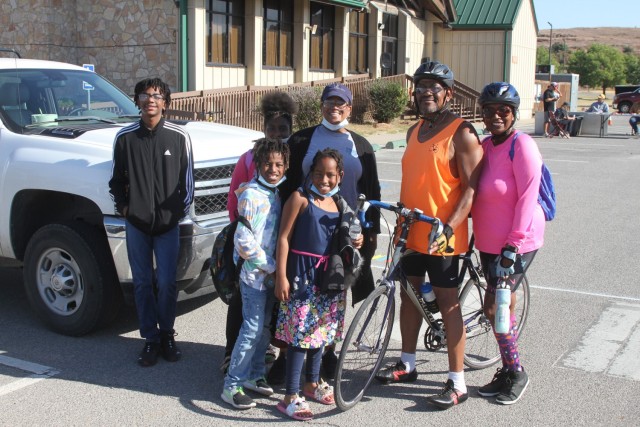 Thomas Thompkins, a retired Army staff sergeant from Lawton, relaxes with his daughter and grandchildren, and friend, Sheila Relf (right) after his 27-mile ride. He said he will probably ride the 2022 Tour de Sill and will prepare for one of the...
