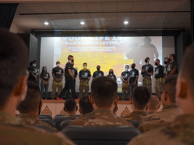 Soldiers perform the play Second Chance at Camp Henry in front of an audience of their peers on Sept 28th. The performance was in support of suicide prevention.