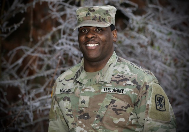 Army Reserve Sgt. Demos Moore, a chemical, biological, radiological and nuclear specialist assigned to the 377th Chemical Company, 485th Chemical Battalion, 76th Operational Response Command, poses for a photo in Richmond, Virginia, February 18. Moore, who once struggled with being overweight and out of shape has dedicated himself to physical fitness, losing more than forty-pounds in the past four months. (Official U.S. Army Reserve photo by Sgt. 1st Class Brent C. Powell)