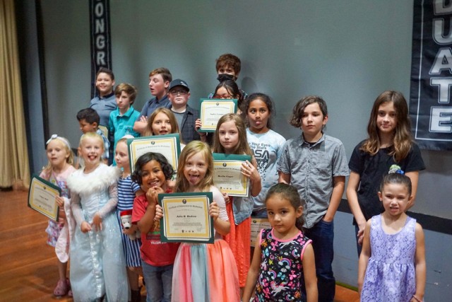 The Fort Hunter Liggett Community Initiatives Group hosted a graduation ceremony to celebrate grade advancements, June 22, 2021. They each received a Certificate of Achievement from the Commander, COL Bell for their hard work throughout the school year.