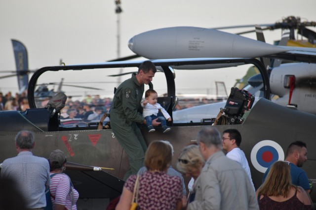 Flight crews show local community members around their aircrafts as part of the Chièvres Air Fest, Sept. 25, 2021 at Chièvres Air Base, Belgium. The Saturday event was the first time the base was opened to the general public in more than...
