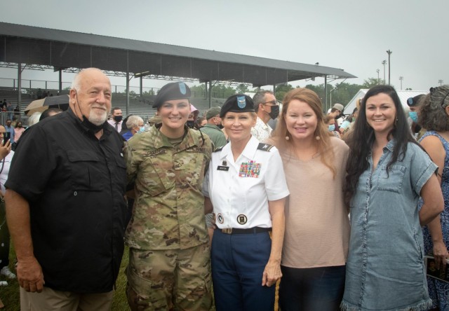 From left, retired Chief Warrant Officer 5 Roger Benton, Pfc. Kellie Green, retired Col. Jamie Benton, Haley Knowles, and Lesley Green pose for a family photo after Pfc. Green graduated Basic Combat Training Sept. 16, 2021. Pfc Green is Col. Benton's nice and will attend human resources specialist training at Fort Jackson, S.C. Col. Benton has attended four graduations in the past year for various Family members who chose military service with the Alabama Army National Guard.