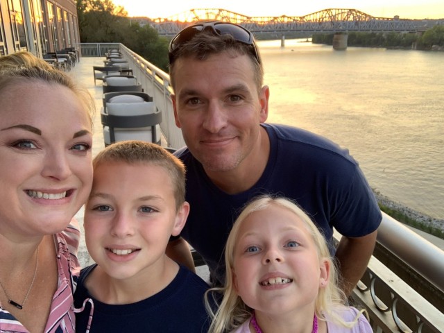 My family enjoying sunset over the Ohio River outside the hotel of our Strong Bonds retreat Sept. 24-26, 2021 in Cincinnati, Ohio. Free childcare and meals were provided during the event.