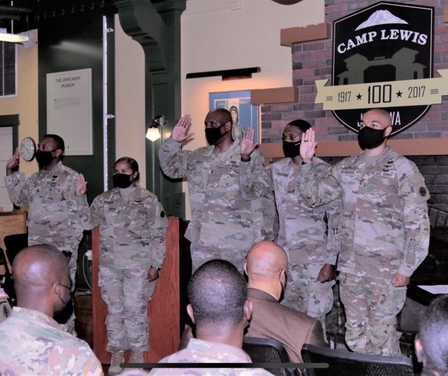 U.S. Army officers and warrant officers are sworn in as executive board members for JBLM Rainier ROCKS, the newly-established chapter of ROCKS, Inc., during a ceremony at Joint Base Lewis-McChord, Wash., Sept. 30, 2021. ROCKS, Inc., is a nonprofit...