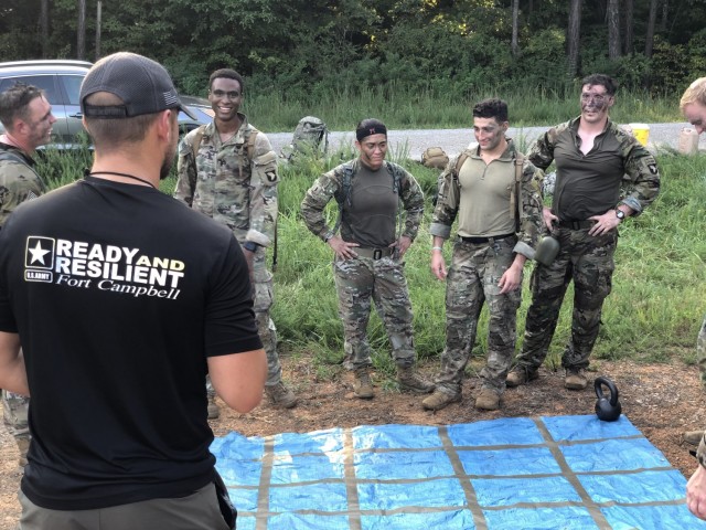 Lieutenants conduct Ready and Resilient Training during a two-day training exercise known as the Leader Battalion Platoon Leader Academy for 29 lieutenants here on August 25th and 26th. (left to right; 1LT Kendall Howerton, 1LT Anabell Sanchez, 1LT Ben Maude, and 1LT Hank Isom)