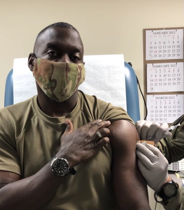 Lt. Gen. R. Scott Dingle, Surgeon General of the Army, receives his first dose of a COVID-19 vaccine. (Courtesy photo — Twitter @LTGDingle)